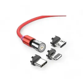 Powermaster Mıknatıslı Değiştirebilir Uç Micro USB , Type-C , Lightning Metal Örgülü Şarj Data Kablosu